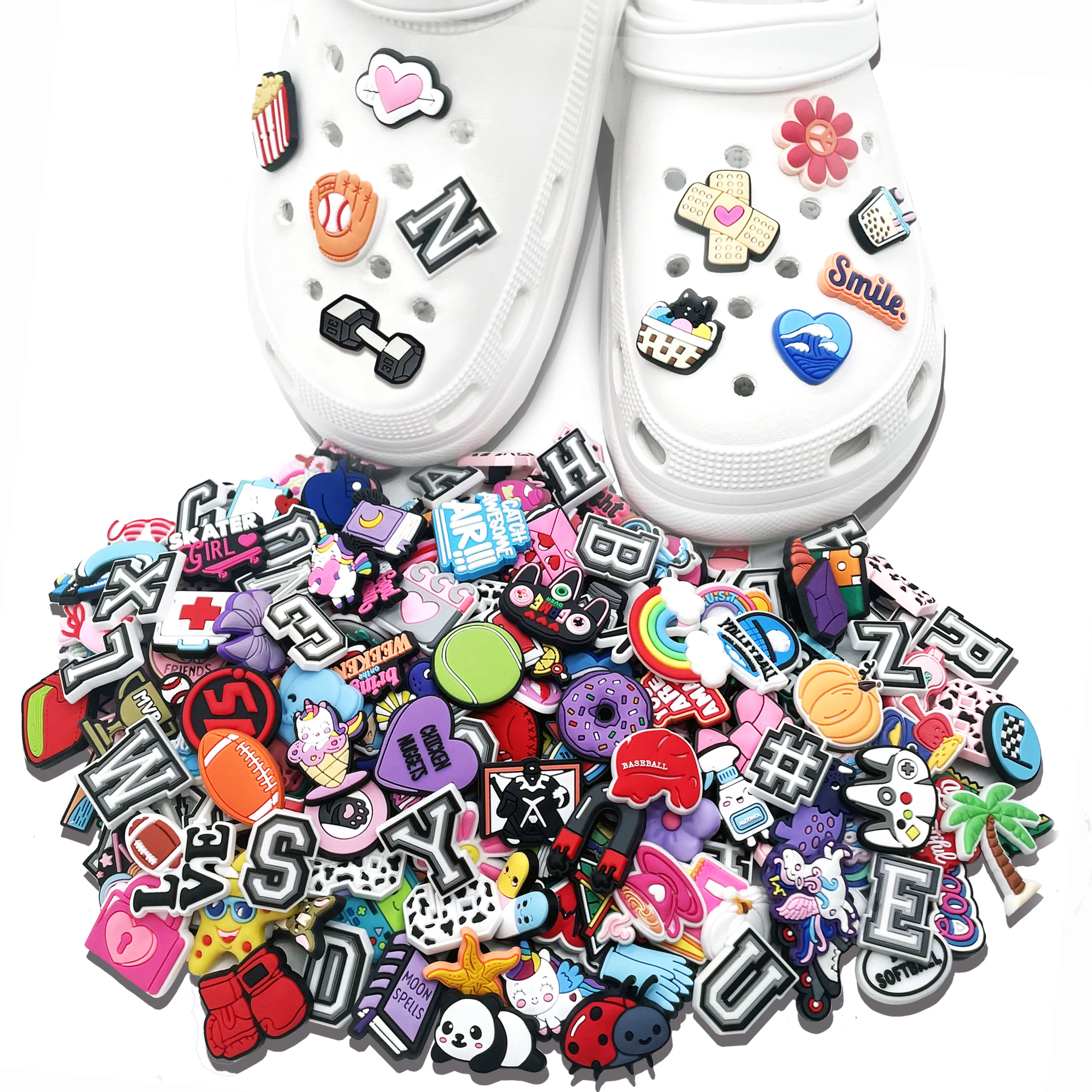 Random 10-200Pcs Shoe Charms , PVC Shoe Decorations Accessories for Christmas, Birthday, Party, Gift Shoes Pins for Men Women