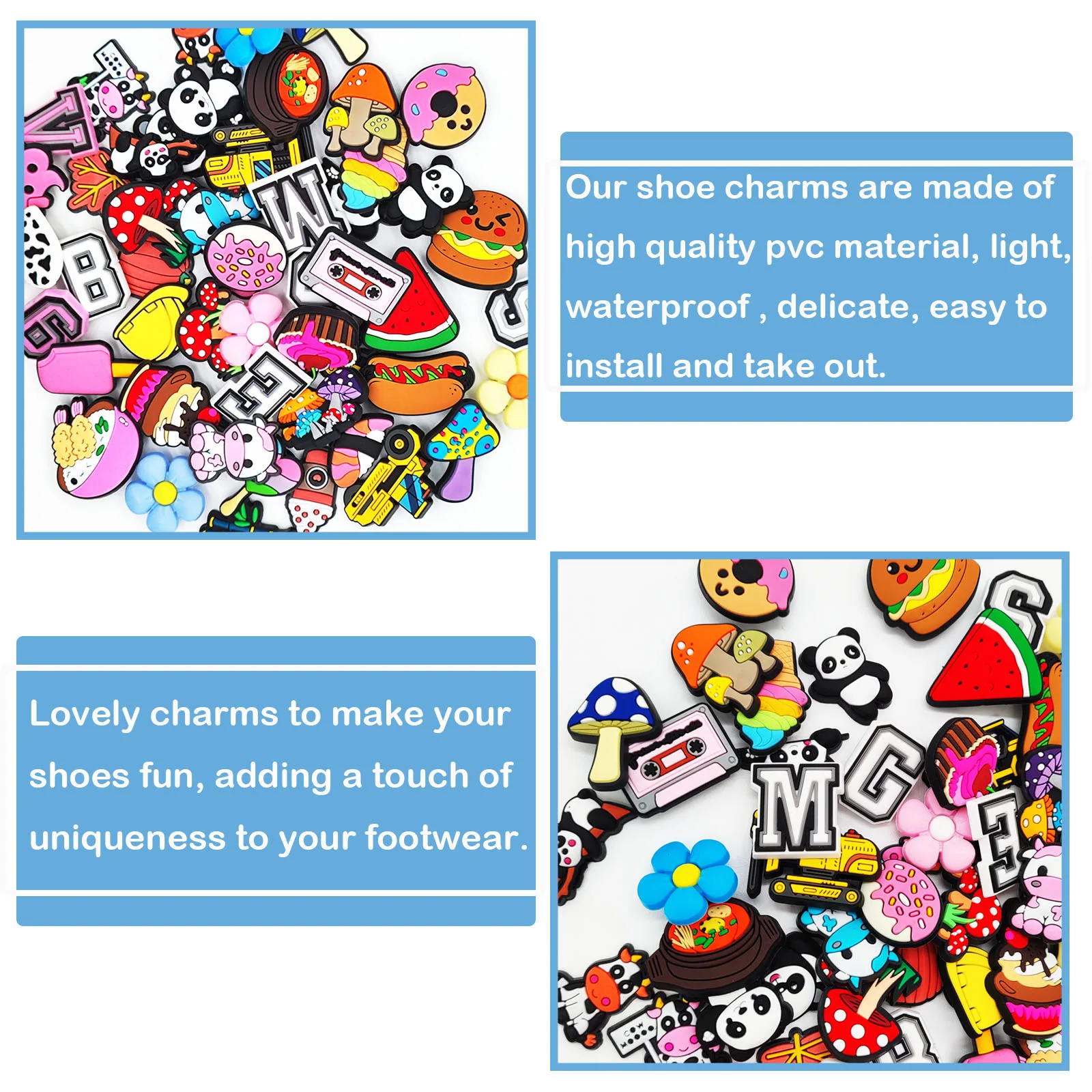 Random 10-200Pcs Shoe Charms , PVC Shoe Decorations Accessories for Christmas, Birthday, Party, Gift Shoes Pins for Men Women