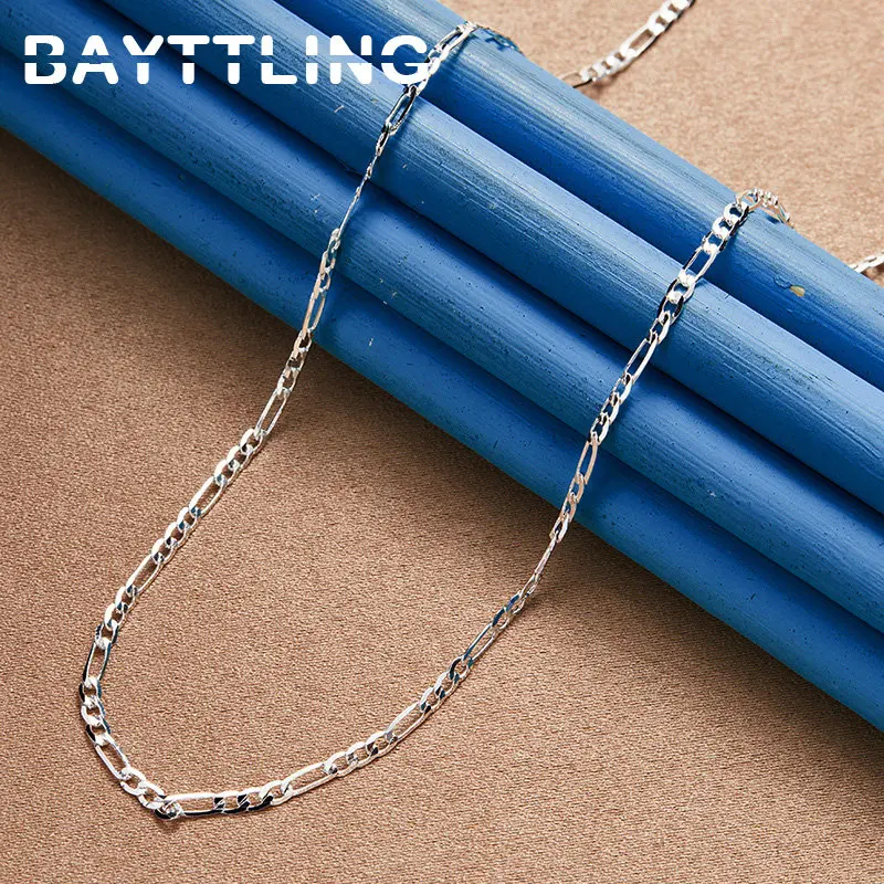 925 Sterling Silver 4MM 16-30 Inches Man Figaro Chain Bracelet Necklace For Woman Fashion Couple Christmas Gift Jewelry Set 2pcs