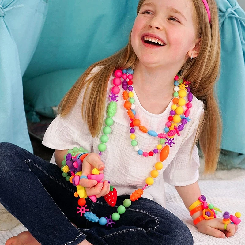100pcs Pop Beads Children Girls Princess Jewelry Making Kit Creative Necklace Bracelet Rings DIY Ideal Christmas Birthday Gifts