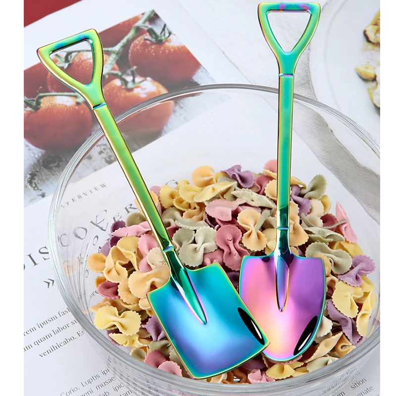 Shovel Spoon Stainless Steel Teaspoon For Coffee Spoon Fruit Ice Cream Dessert Scoop Kitchen Accessories Wedding Christmas Gift