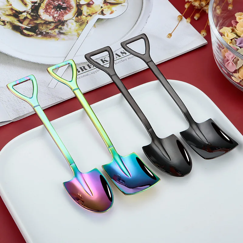 Shovel Spoon Stainless Steel Teaspoon For Coffee Spoon Fruit Ice Cream Dessert Scoop Kitchen Accessories Wedding Christmas Gift
