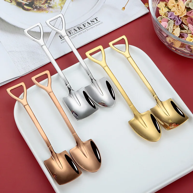Shovel Spoon Stainless Steel Teaspoon For Coffee Spoon Fruit Ice Cream Dessert Scoop Kitchen Accessories Wedding Christmas Gift