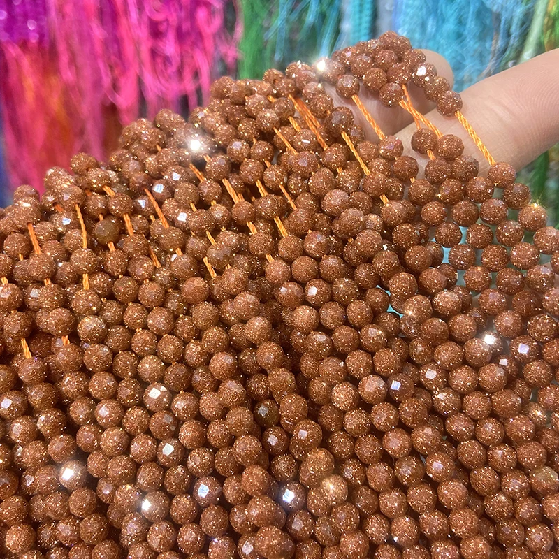 Natural golden Sandstond 2/3/4mm Faceted Mineral Loose Beads For Jewelry Making DIY Christmas Gift Bracelets 15'' Tiny Stone
