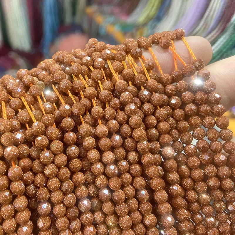 Natural golden Sandstond 2/3/4mm Faceted Mineral Loose Beads For Jewelry Making DIY Christmas Gift Bracelets 15'' Tiny Stone