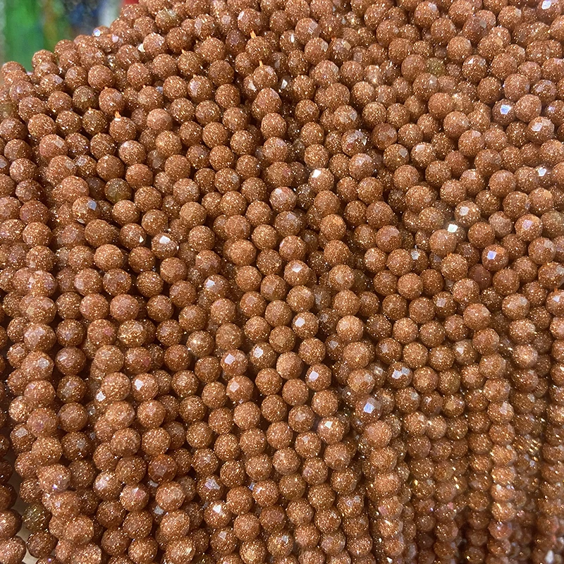Natural golden Sandstond 2/3/4mm Faceted Mineral Loose Beads For Jewelry Making DIY Christmas Gift Bracelets 15'' Tiny Stone