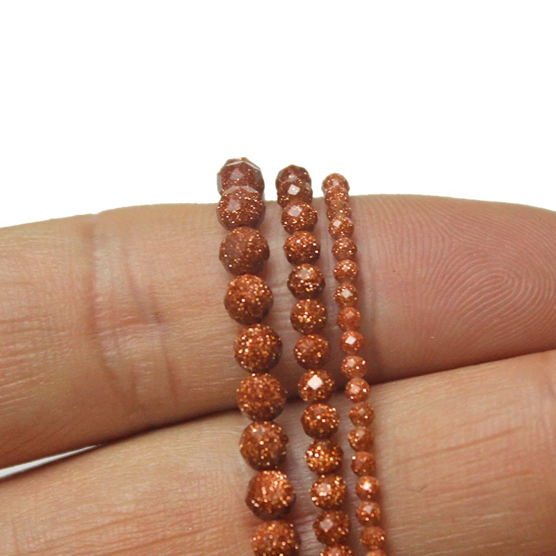 Natural golden Sandstond 2/3/4mm Faceted Mineral Loose Beads For Jewelry Making DIY Christmas Gift Bracelets 15'' Tiny Stone