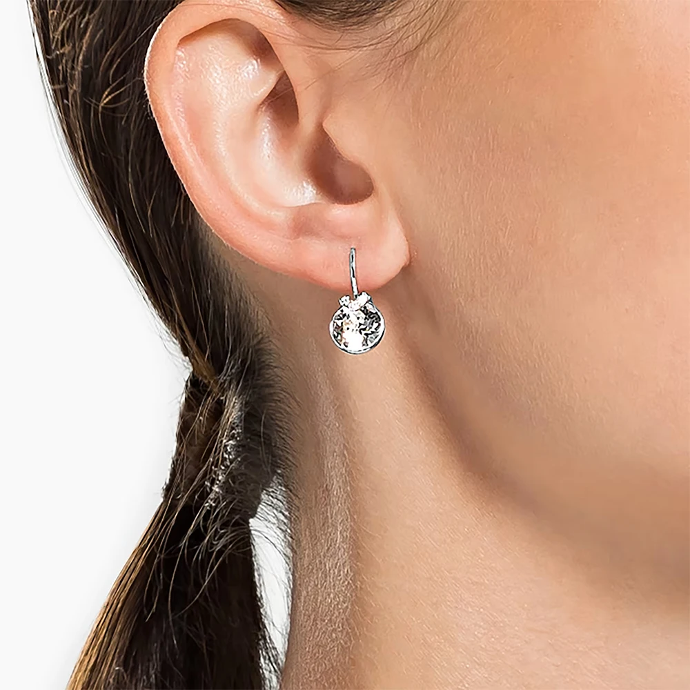 Bella V Drop Earring for Women Christmas Birthday Genuine Crystals from Austria Round Cut Dangle Silver Color Pierced Jewelry