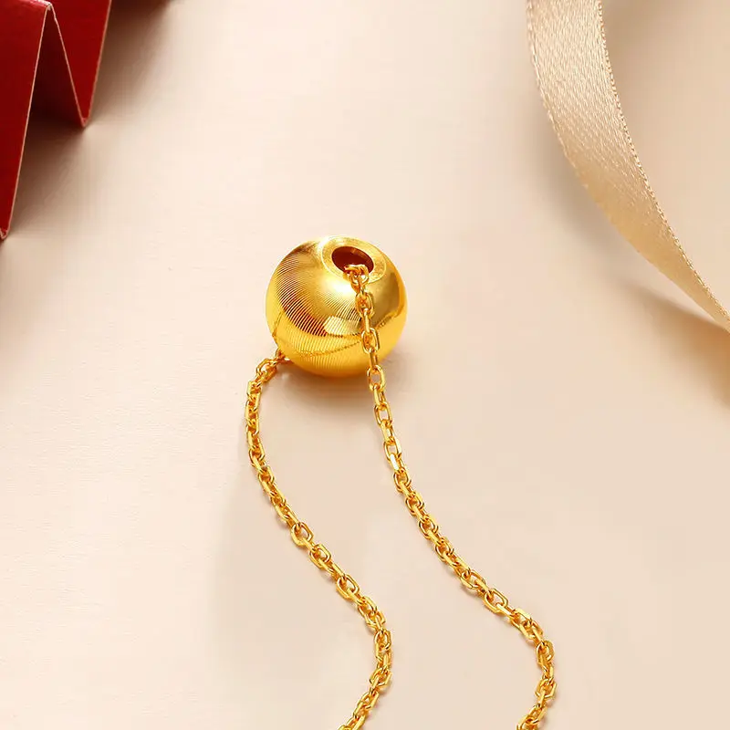 Gold 14K Round Ball Bead Necklace for Women Bride Wedding Engagement Yellow Sand Bead Chain Neck Lace Jewelry Christmas Gifts