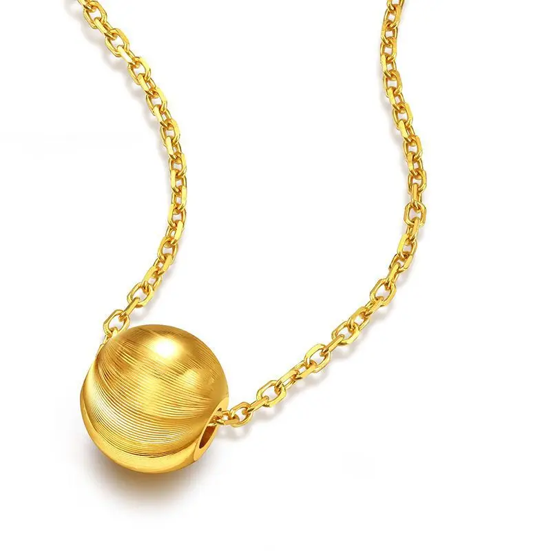 Gold 14K Round Ball Bead Necklace for Women Bride Wedding Engagement Yellow Sand Bead Chain Neck Lace Jewelry Christmas Gifts