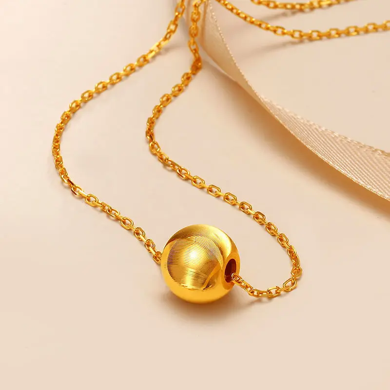 Gold 14K Round Ball Bead Necklace for Women Bride Wedding Engagement Yellow Sand Bead Chain Neck Lace Jewelry Christmas Gifts