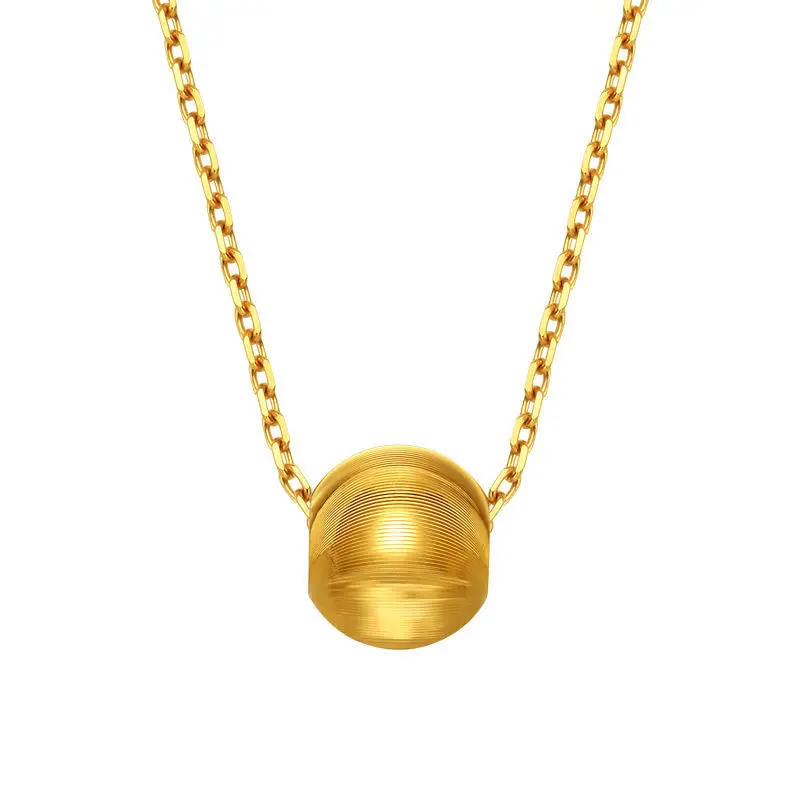 Gold 14K Round Ball Bead Necklace for Women Bride Wedding Engagement Yellow Sand Bead Chain Neck Lace Jewelry Christmas Gifts