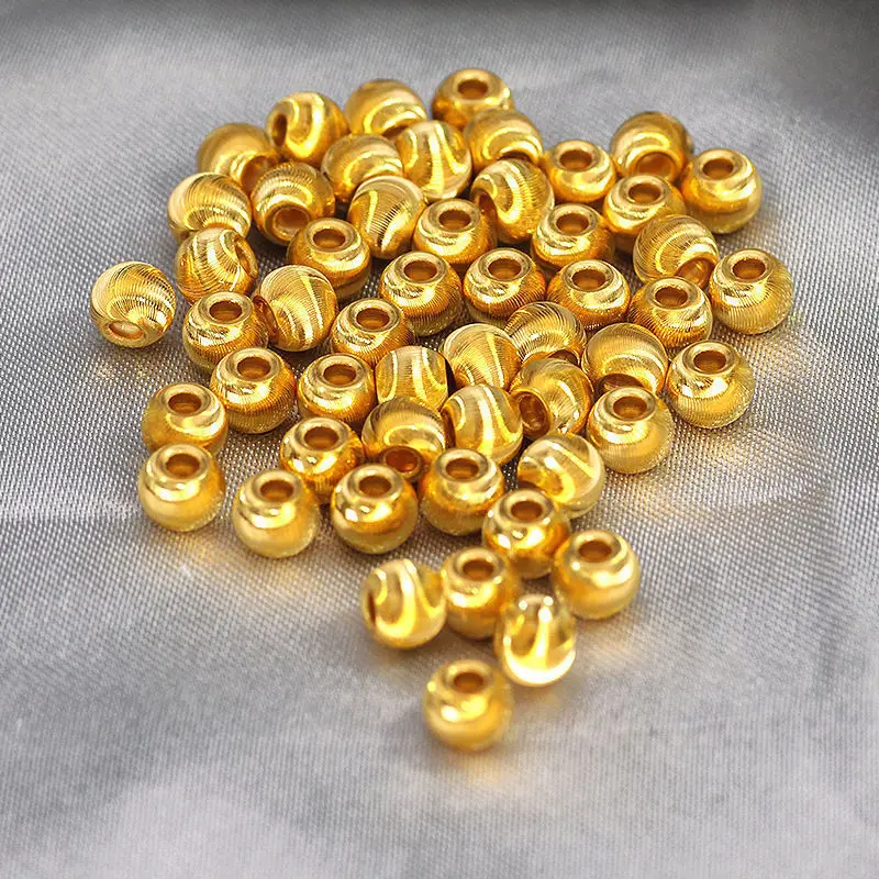 Gold 14K Round Ball Bead Necklace for Women Bride Wedding Engagement Yellow Sand Bead Chain Neck Lace Jewelry Christmas Gifts