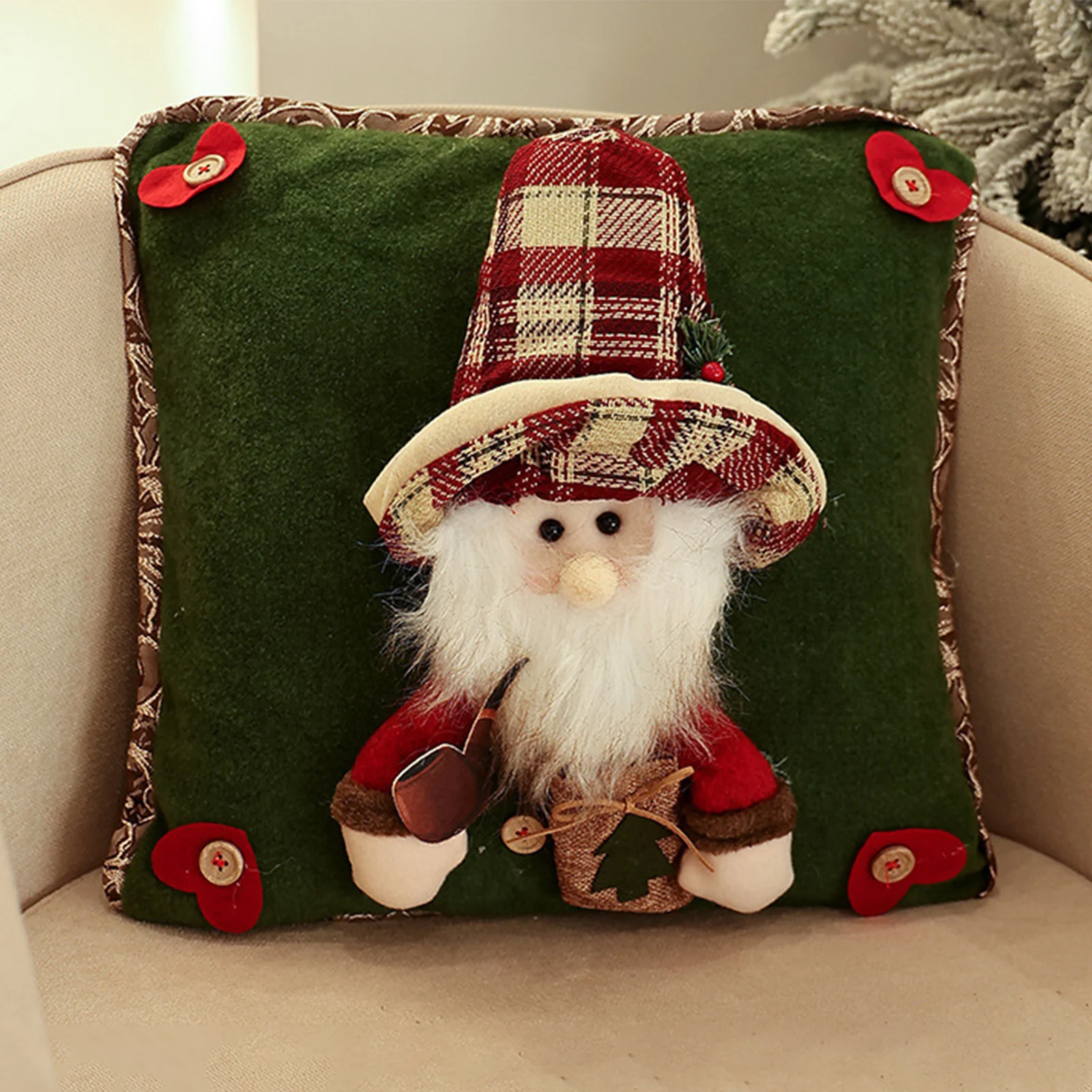 Christmas 3D Cushion Cover Snowman Santa Elk Pattern Pillowcase Sofa Cushion Covers for Home 2026 New Year Christmas Decorations