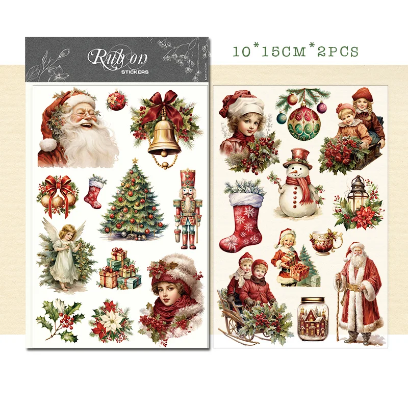 Vintage Christmas Snowman RUB ON Stickers Junk Journal Collage Mushroom Transfer Stickers DIY Album Scrapbooking Craft Stickers