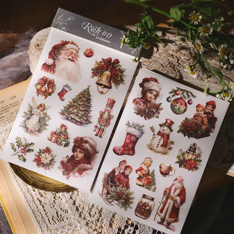 Vintage Christmas Snowman RUB ON Stickers Junk Journal Collage Mushroom Transfer Stickers DIY Album Scrapbooking Craft Stickers