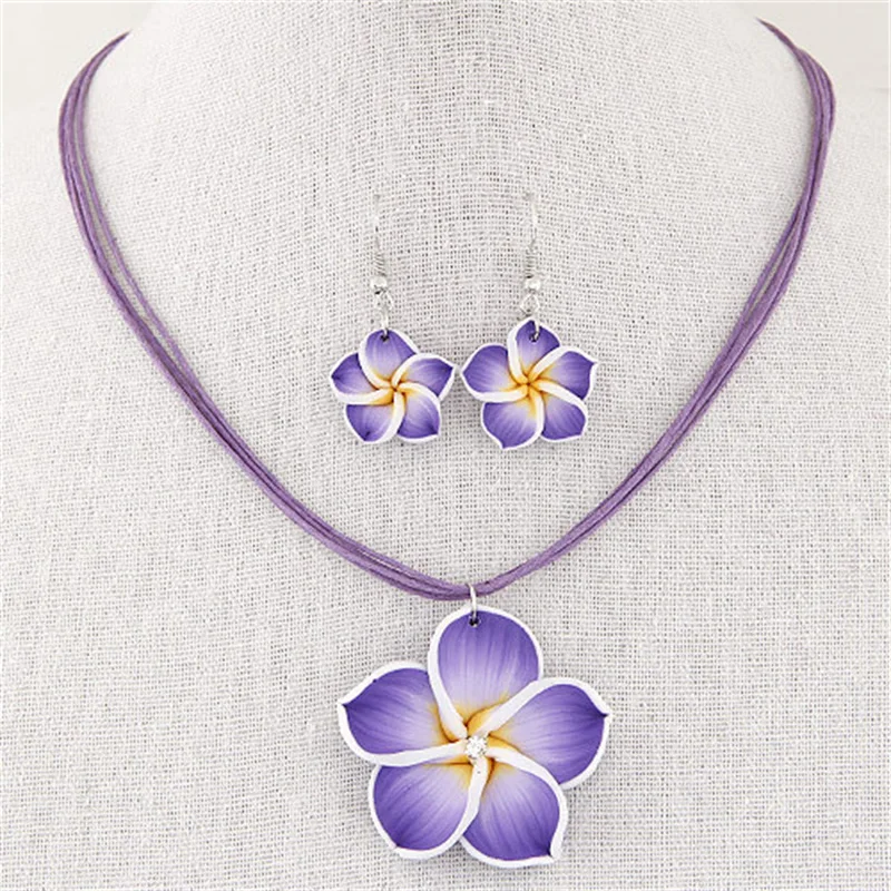 Fashion Romantic Plumeria Flower Jewelry Set Sweet Flowers Earrings Pendant Choker Necklace Party Wedding Christmas Gifts