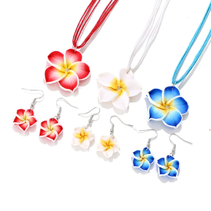 Fashion Romantic Plumeria Flower Jewelry Set Sweet Flowers Earrings Pendant Choker Necklace Party Wedding Christmas Gifts
