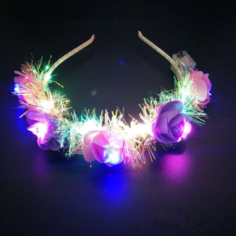Luminous Rose Flower Headband LED Light up Wreath for Women Girl Bridal Wedding Party Hairband Christmas Valentine's Day Gifts