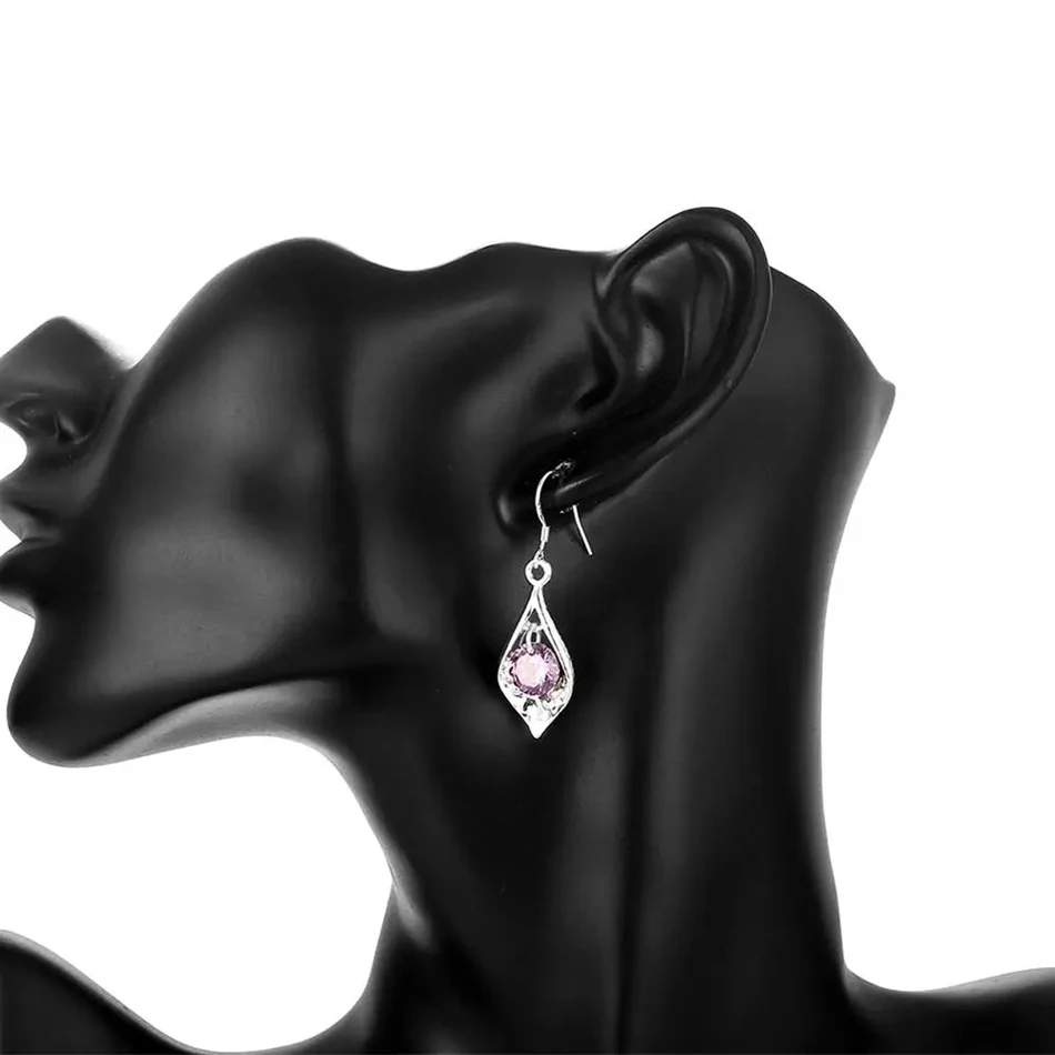 Pure 925 Sterling Silver Earrings fashion Jewelry elegant Woman crystal Amethyst shell earrings engagement Christmas Gifts