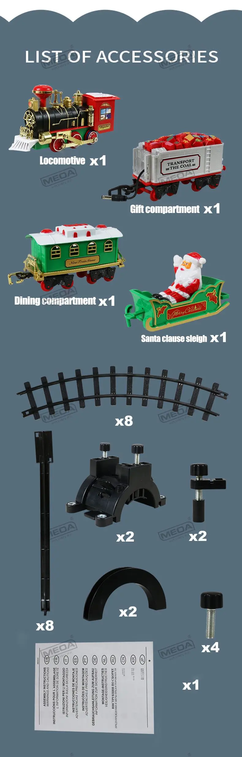 Battery Operate Railway Train with Sound&Light Railway Car Toys Christmas Train Tree Decoration Track Electric Toys for Kids