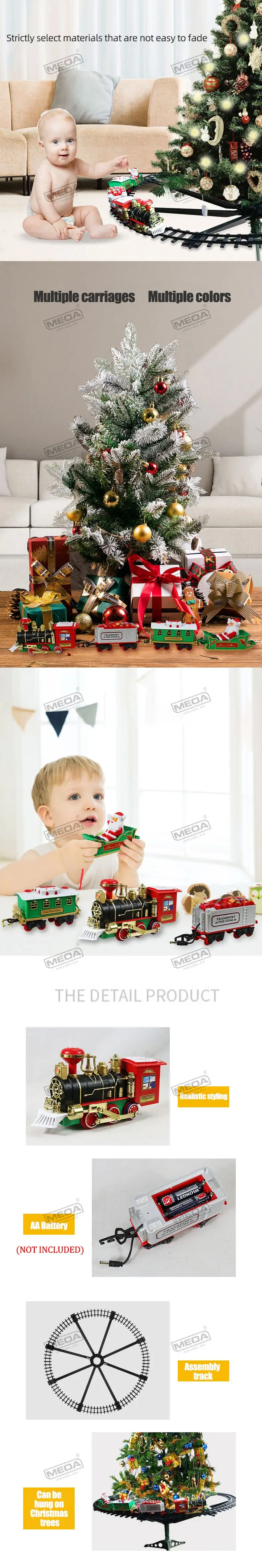 Battery Operate Railway Train with Sound&Light Railway Car Toys Christmas Train Tree Decoration Track Electric Toys for Kids