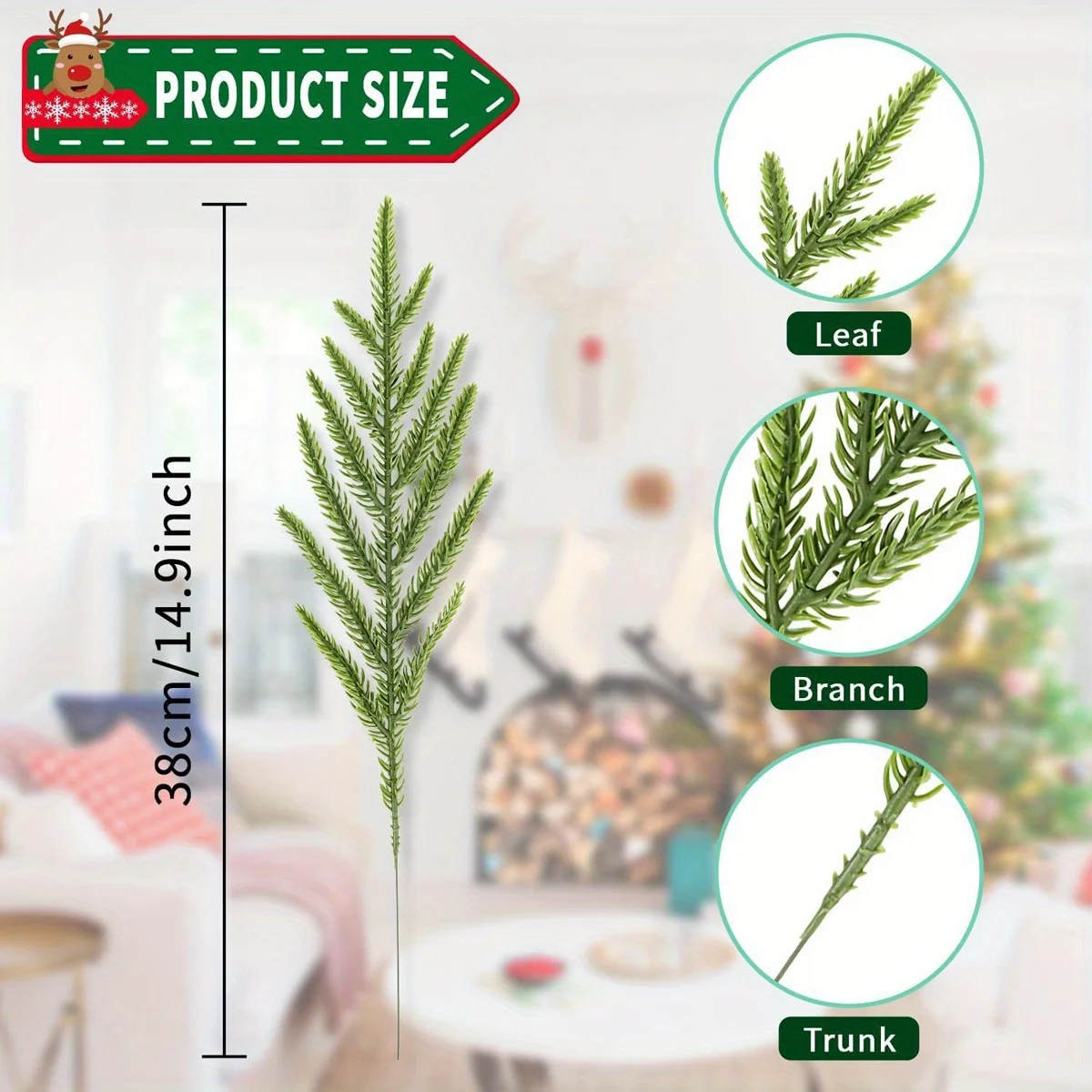10pcs Christmas Artificial Norfolk Pine Branches Faux Greenery Stems Lifelike for Vase Table Centerpieces Home Holiday Decor