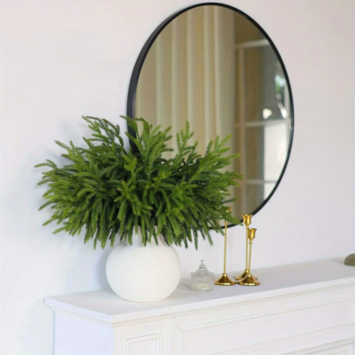 10pcs Christmas Artificial Norfolk Pine Branches Faux Greenery Stems Lifelike for Vase Table Centerpieces Home Holiday Decor