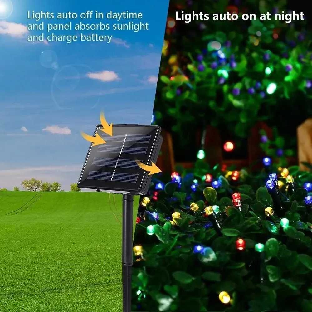 Solar LED String Lights 8-Color Outdoor Waterproof Fairy String Lights Suitable for Terrace Weddings, Christmas and Garden Light