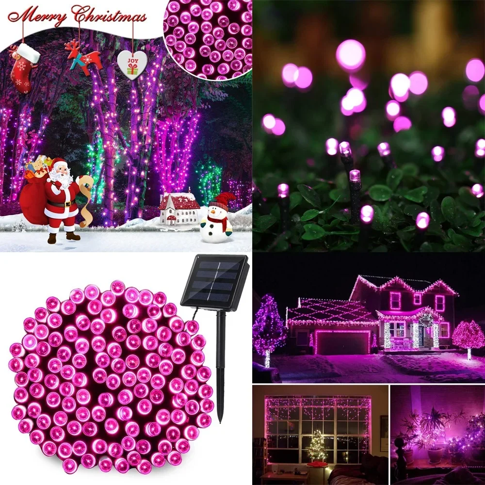 Solar LED String Lights 8-Color Outdoor Waterproof Fairy String Lights Suitable for Terrace Weddings, Christmas and Garden Light