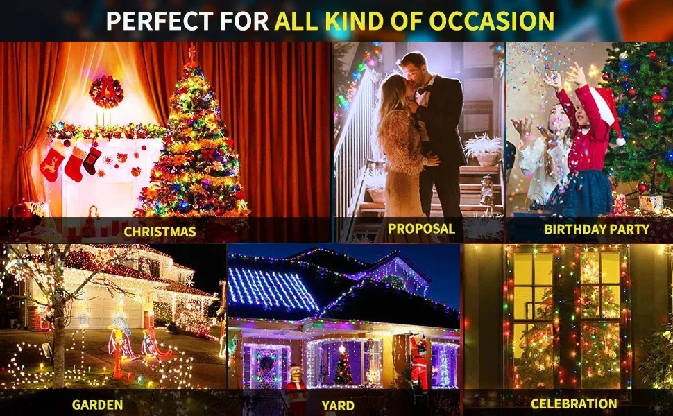 Solar LED String Lights 8-Color Outdoor Waterproof Fairy String Lights Suitable for Terrace Weddings, Christmas and Garden Light
