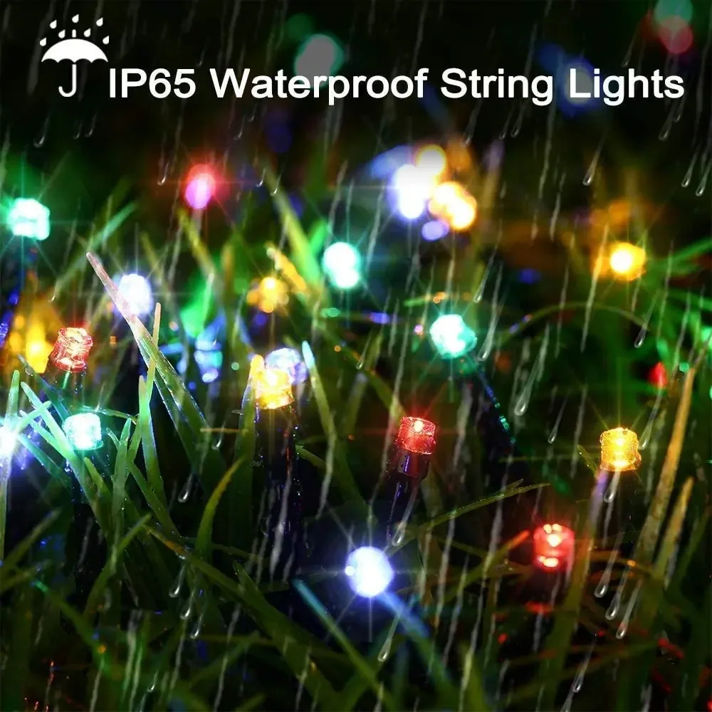 Solar LED String Lights 8-Color Outdoor Waterproof Fairy String Lights Suitable for Terrace Weddings, Christmas and Garden Light