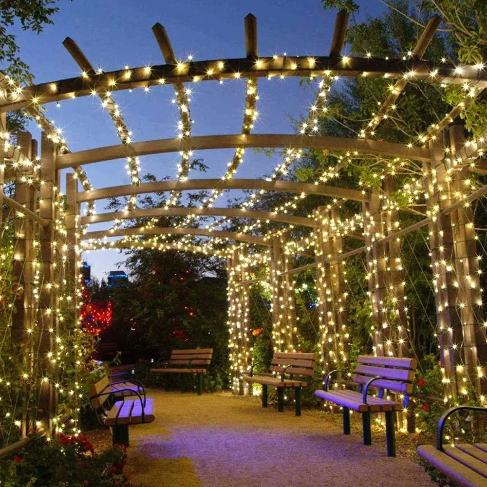 Solar LED String Lights 8-Color Outdoor Waterproof Fairy String Lights Suitable for Terrace Weddings, Christmas and Garden Light