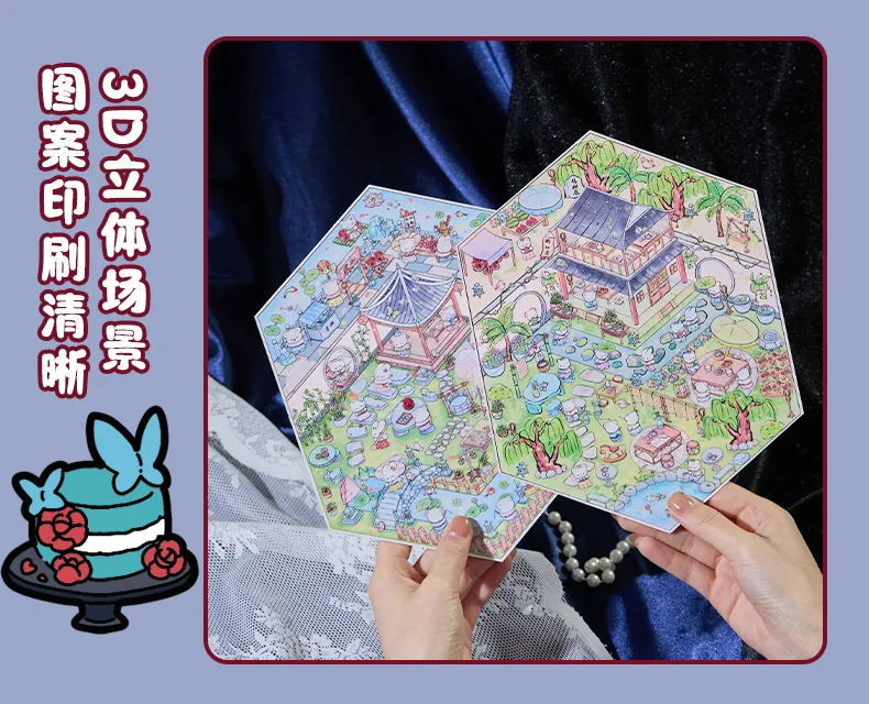 Kawaii Pickup Supermarket 3D Fantasy Fairy Tale Landscape Sticker book DIY Pocket Cabin Scene Christmas gifts 