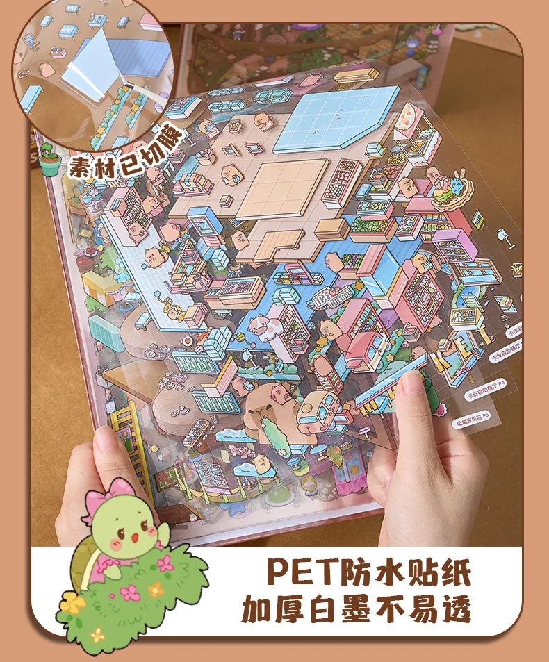 Kawaii Pickup Supermarket 3D Fantasy Fairy Tale Landscape Sticker book DIY Pocket Cabin Scene Christmas gifts 