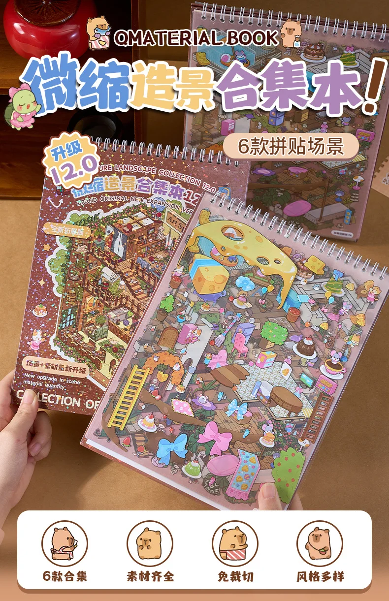 Kawaii Pickup Supermarket 3D Fantasy Fairy Tale Landscape Sticker book DIY Pocket Cabin Scene Christmas gifts 