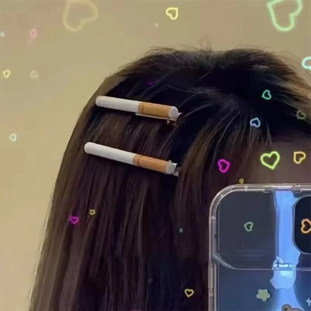 2PCS Creative Funny Emulated Cigarette Hairpins Halloween Christmas Birthday Bachelorette Party Women Hair Clips Girls Headwear