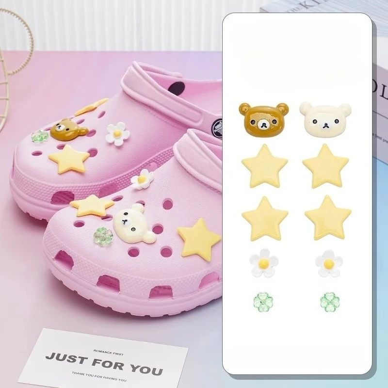 New Christmas DIY Gift Shoes Charms Removable Cute Four-Leaf Clover Bear Stars Shoe Accessories for Girls Women Summer Shoes