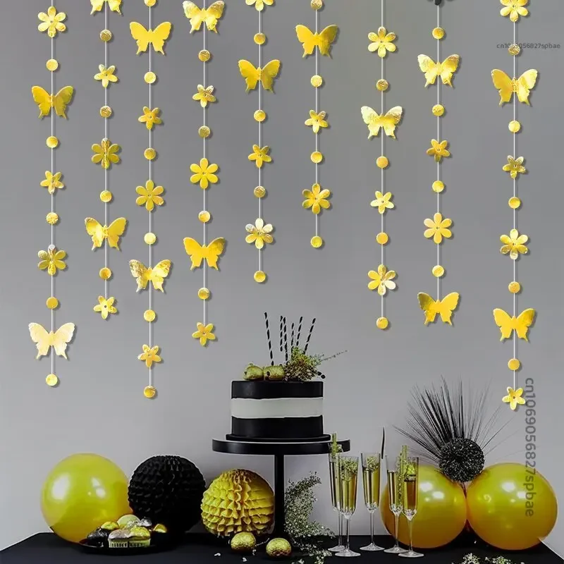 Iridescent Flower Butterfly Banner Girl Party Butterfly Hanging Paper Garland for Under The Wedding Birthday Christmas New Year