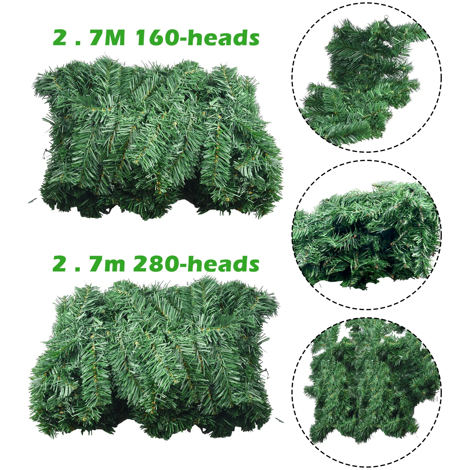 1pcs 2.7M Artificial Green Christmas Garland Wreath Christmas Pine Tree Rattan Decor Home Decor Xmas Stair Decoration