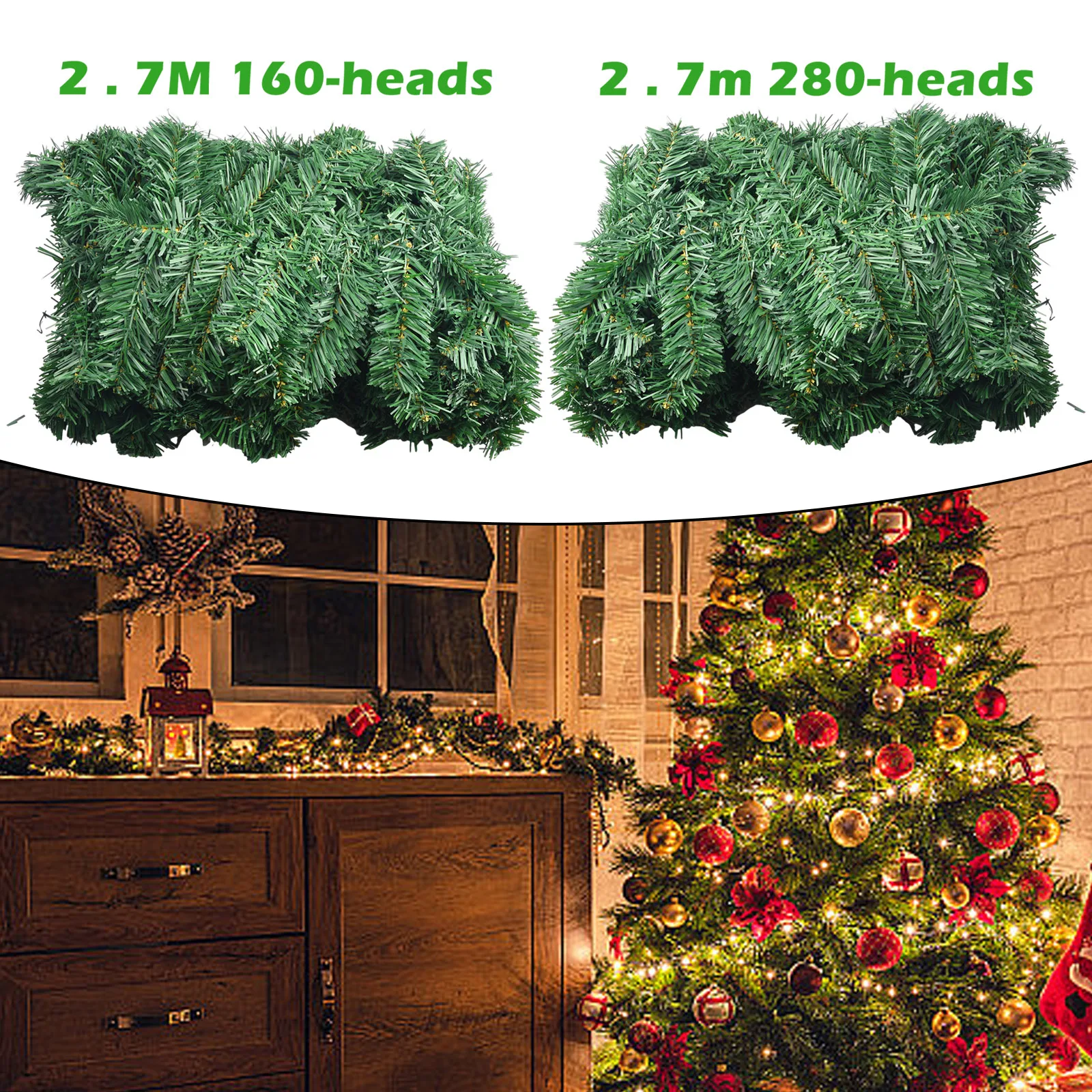 1pcs 2.7M Artificial Green Christmas Garland Wreath Christmas Pine Tree Rattan Decor Home Decor Xmas Stair Decoration