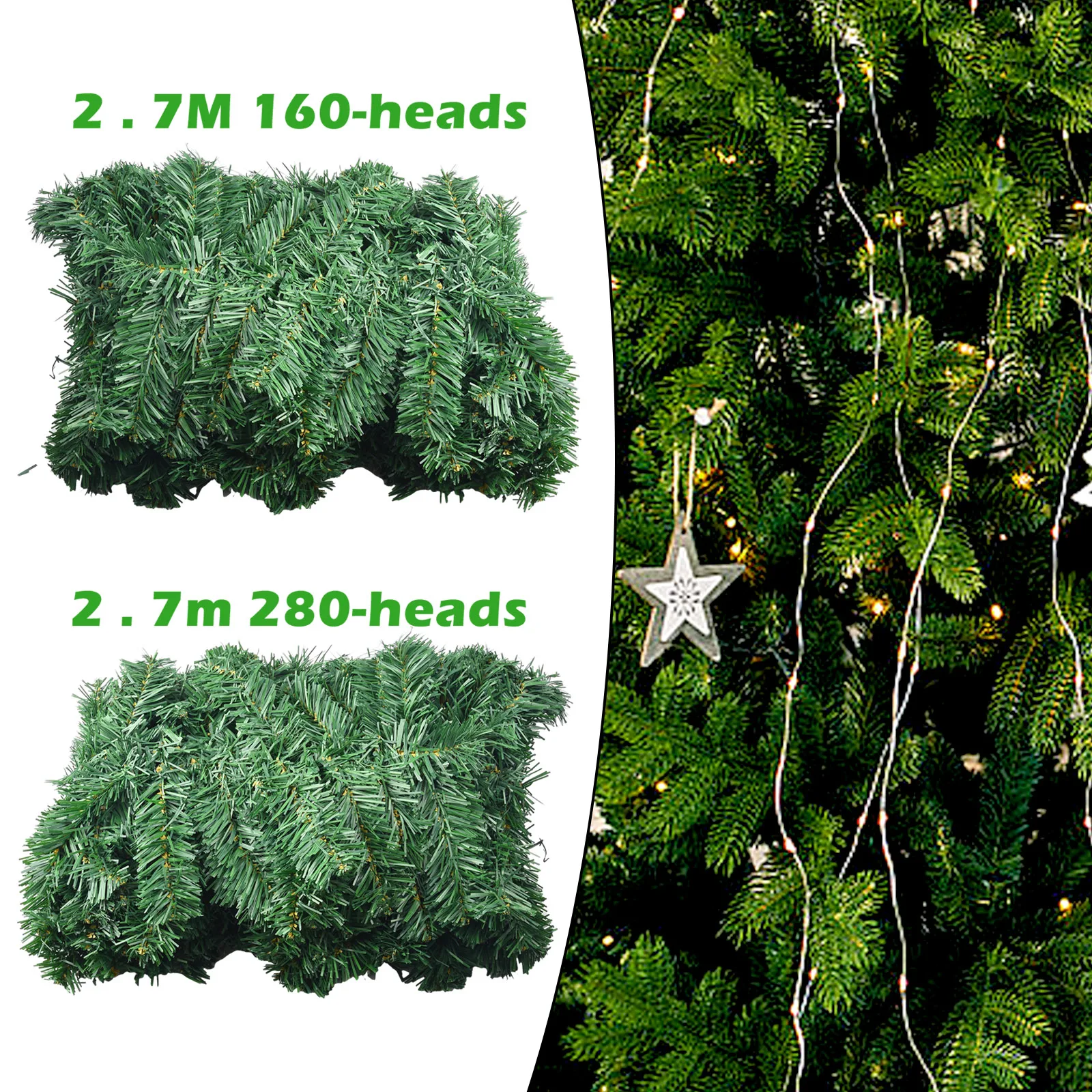 1pcs 2.7M Artificial Green Christmas Garland Wreath Christmas Pine Tree Rattan Decor Home Decor Xmas Stair Decoration