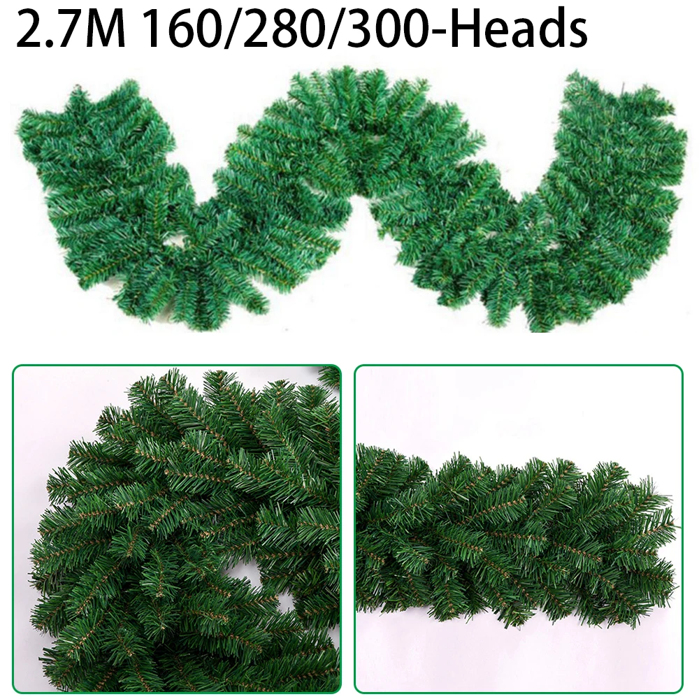 1pcs 2.7M Artificial Green Christmas Garland Wreath Christmas Pine Tree Rattan Decor Home Decor Xmas Stair Decoration