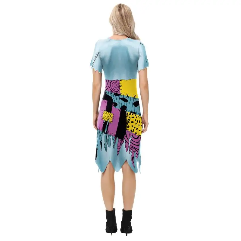 Halloween Dress Suit Women Cosplay Costume Funny Wig Socks Set Movie Dress Up Carnival Gown Party Outfit