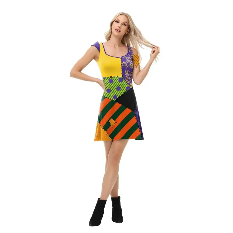 Halloween Dress Suit Women Cosplay Costume Funny Wig Socks Set Movie Dress Up Carnival Gown Party Outfit