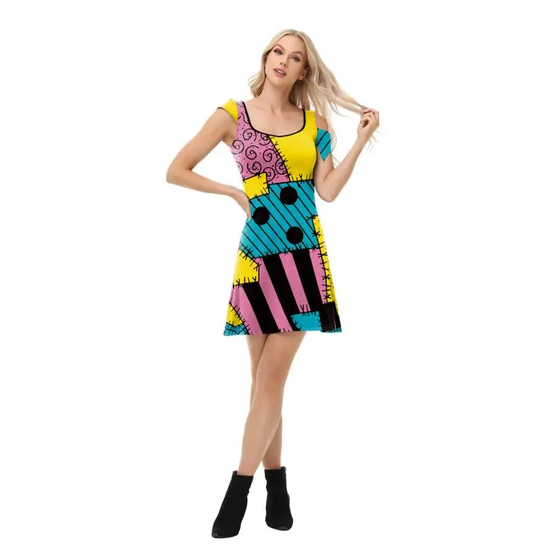 Halloween Dress Suit Women Cosplay Costume Funny Wig Socks Set Movie Dress Up Carnival Gown Party Outfit
