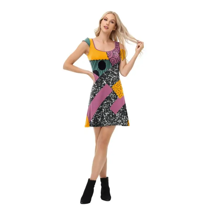 Halloween Dress Suit Women Cosplay Costume Funny Wig Socks Set Movie Dress Up Carnival Gown Party Outfit
