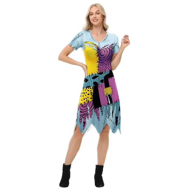 Halloween Dress Suit Women Cosplay Costume Funny Wig Socks Set Movie Dress Up Carnival Gown Party Outfit