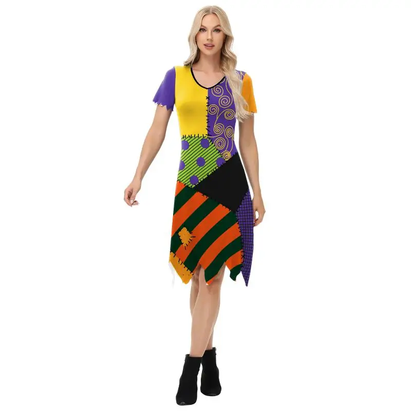 Halloween Dress Suit Women Cosplay Costume Funny Wig Socks Set Movie Dress Up Carnival Gown Party Outfit
