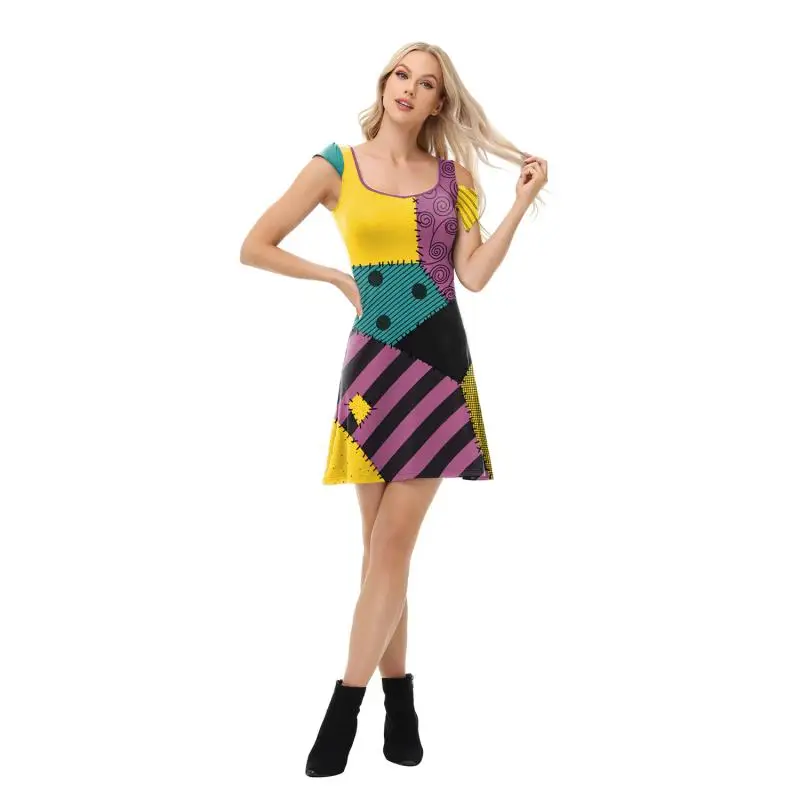 Halloween Dress Suit Women Cosplay Costume Funny Wig Socks Set Movie Dress Up Carnival Gown Party Outfit